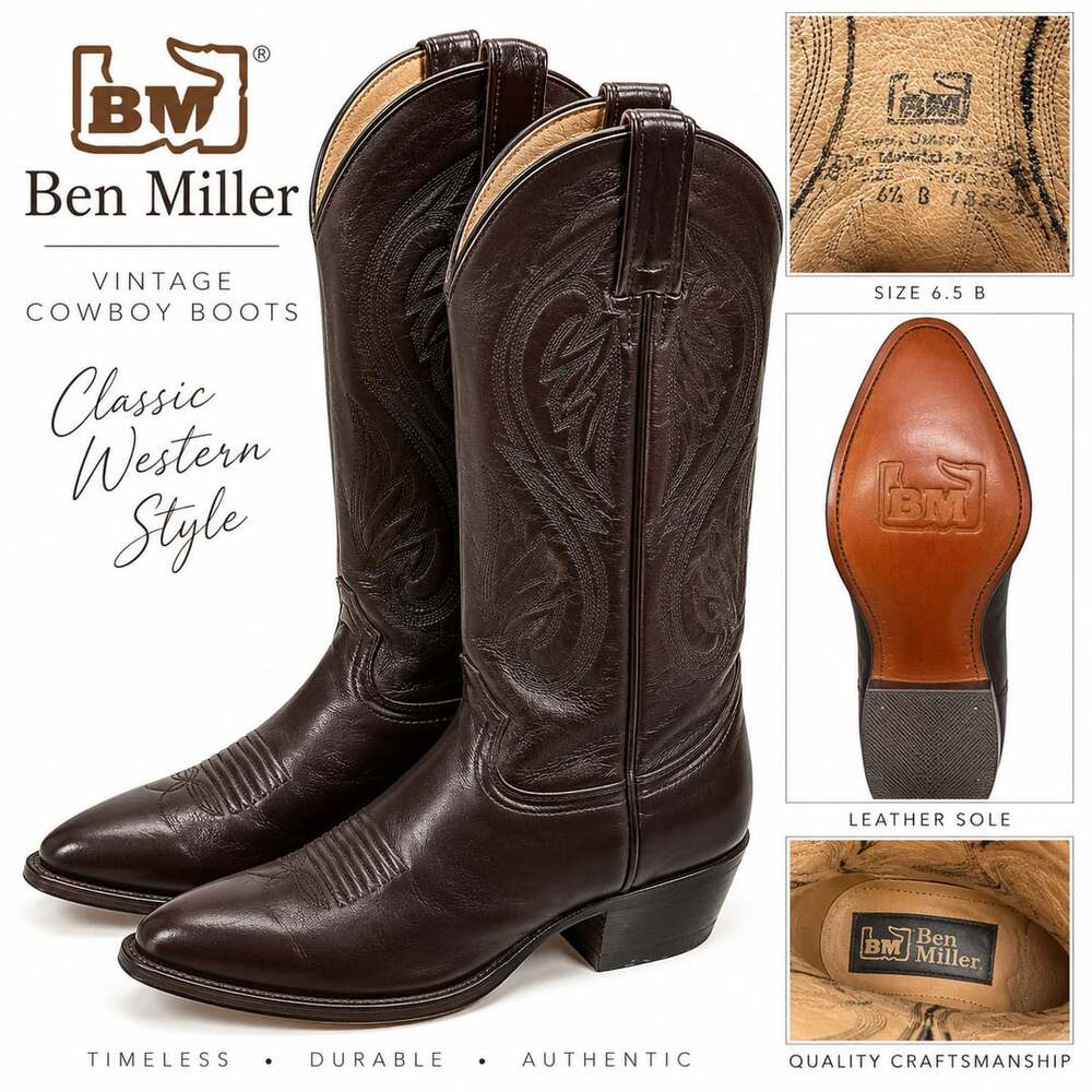 Vintage Ben Miller BM Brown Leather Cowboy Boots – Size 6.5 B